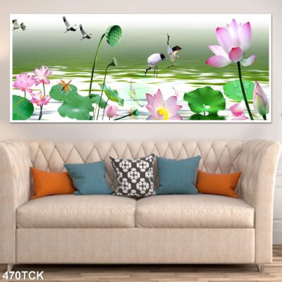 Tranh treo tường hoa sen cá koi, cá chép trang trí phòng khách, quà tặng tân gia