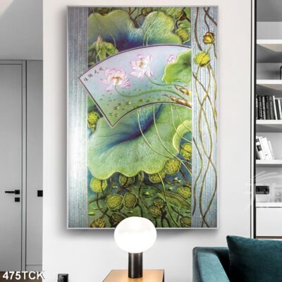 Tranh treo tường hoa sen cá koi, cá chép trang trí phòng khách, quà tặng tân gia