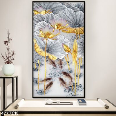 Tranh treo tường hoa sen cá koi, cá chép trang trí phòng khách, quà tặng tân gia