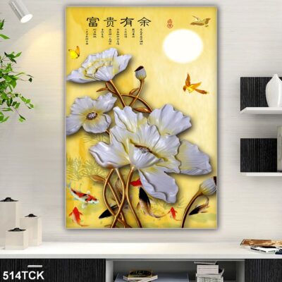 Tranh treo tường hoa sen cá koi, cá chép trang trí phòng khách, quà tặng tân gia