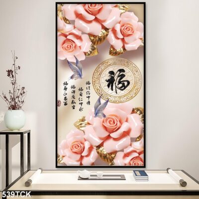 Tranh treo tường hoa sen cá koi, cá chép trang trí phòng khách, quà tặng tân gia