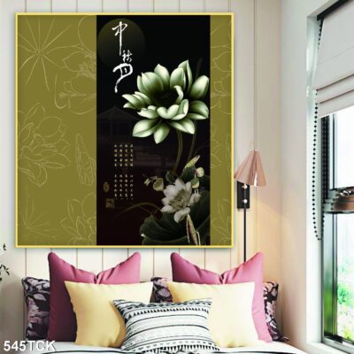 Tranh treo tường hoa sen cá koi, cá chép trang trí phòng khách, quà tặng tân gia