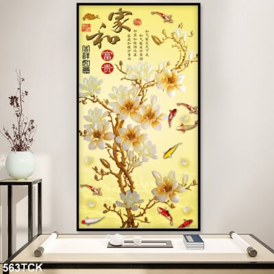 Tranh treo tường hoa sen cá koi, cá chép trang trí phòng khách, quà tặng tân gia