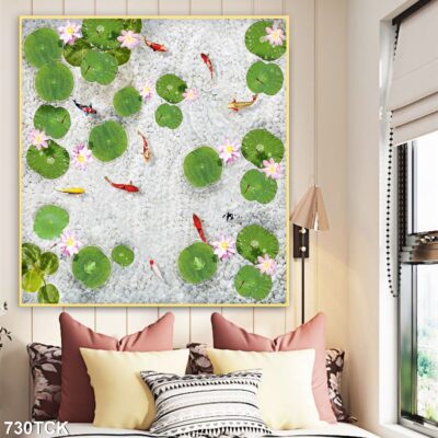 Tranh treo tường hoa sen cá koi, cá chép trang trí phòng khách, quà tặng tân gia