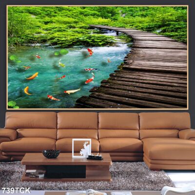 Tranh treo tường hoa sen cá koi, cá chép trang trí phòng khách, quà tặng tân gia