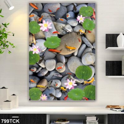 Tranh treo tường hoa sen cá koi, cá chép trang trí phòng khách, quà tặng tân gia