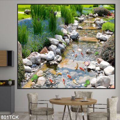 Tranh treo tường hoa sen cá koi, cá chép trang trí phòng khách, quà tặng tân gia