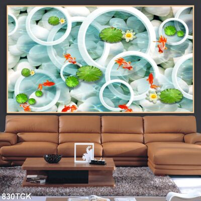 Tranh treo tường hoa sen cá koi, cá chép trang trí phòng khách, quà tặng tân gia