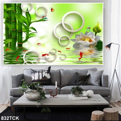 Tranh treo tường hoa sen cá koi, cá chép trang trí phòng khách, quà tặng tân gia