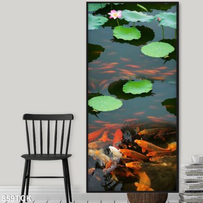 Tranh treo tường hoa sen cá koi, cá chép trang trí phòng khách, quà tặng tân gia