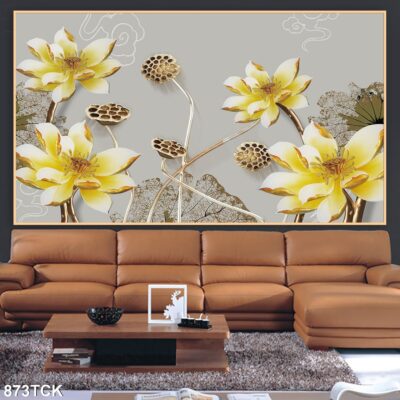 Tranh treo tường hoa sen cá koi, cá chép trang trí phòng khách, quà tặng tân gia