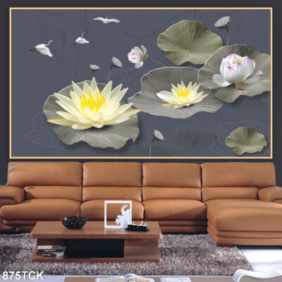 Tranh treo tường hoa sen cá koi, cá chép trang trí phòng khách, quà tặng tân gia