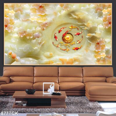 Tranh treo tường hoa sen cá koi, cá chép trang trí phòng khách, quà tặng tân gia