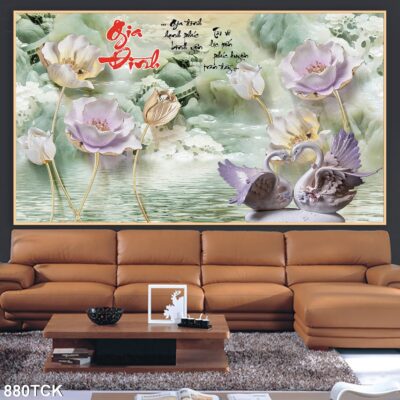 Tranh treo tường hoa sen cá koi, cá chép trang trí phòng khách, quà tặng tân gia
