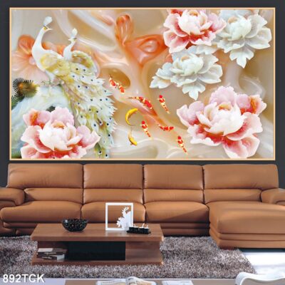 Tranh treo tường hoa sen cá koi, cá chép trang trí phòng khách, quà tặng tân gia