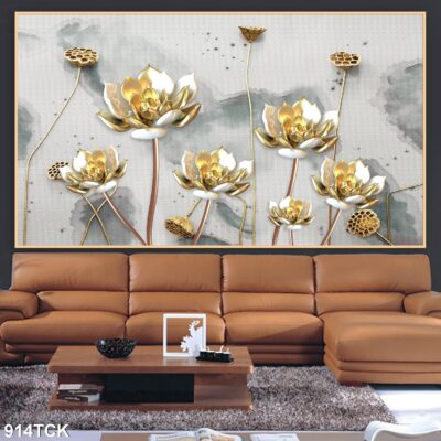 Tranh treo tường hoa sen cá koi, cá chép trang trí phòng khách, quà tặng tân gia