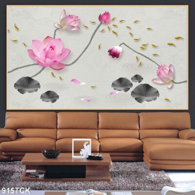 Tranh treo tường hoa sen cá koi, cá chép trang trí phòng khách, quà tặng tân gia