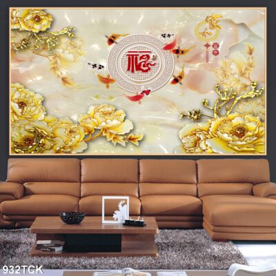 Tranh treo tường hoa sen cá koi, cá chép trang trí phòng khách, quà tặng tân gia
