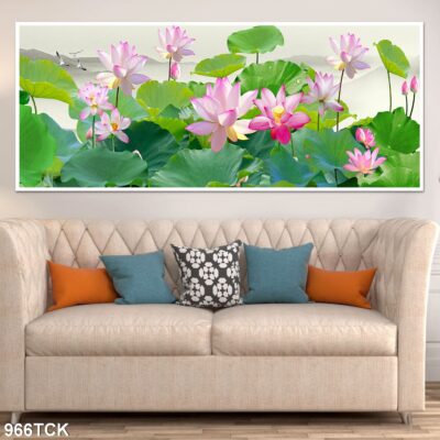 Tranh treo tường hoa sen cá koi, cá chép trang trí phòng khách, quà tặng tân gia