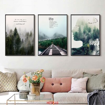 Bộ 3 tranh tráng gương hiện đại, bình hoa trang trí phòng khách, phòng bếp, khách sạn