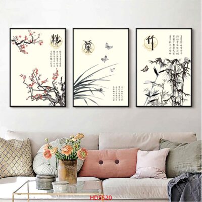 Bộ 3 tranh tráng gương hiện đại, bình hoa trang trí phòng khách, phòng bếp, khách sạn
