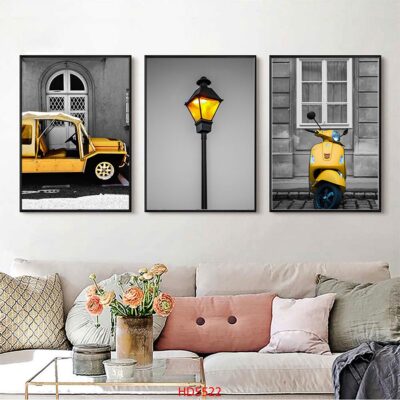 Bộ 3 tranh tráng gương hiện đại, bình hoa trang trí phòng khách, phòng bếp, khách sạn