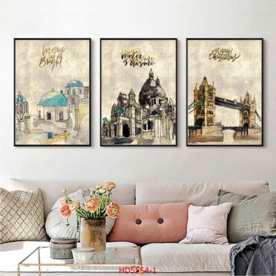 Bộ 3 tranh tráng gương hiện đại, bình hoa trang trí phòng khách, phòng bếp, khách sạn