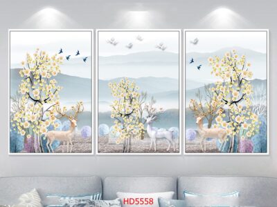 Bộ 3 tranh tráng gương hiện đại, bình hoa trang trí phòng khách, phòng bếp, khách sạn