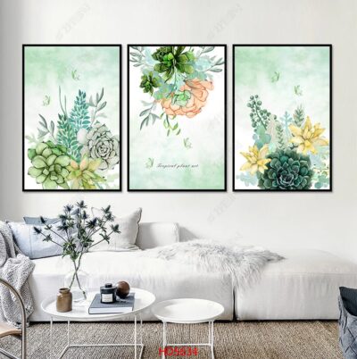Bộ 3 tranh tráng gương hiện đại, bình hoa trang trí phòng khách, phòng bếp, khách sạn
