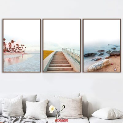 Bộ 3 tranh tráng gương hiện đại, bình hoa trang trí phòng khách, phòng bếp, khách sạn