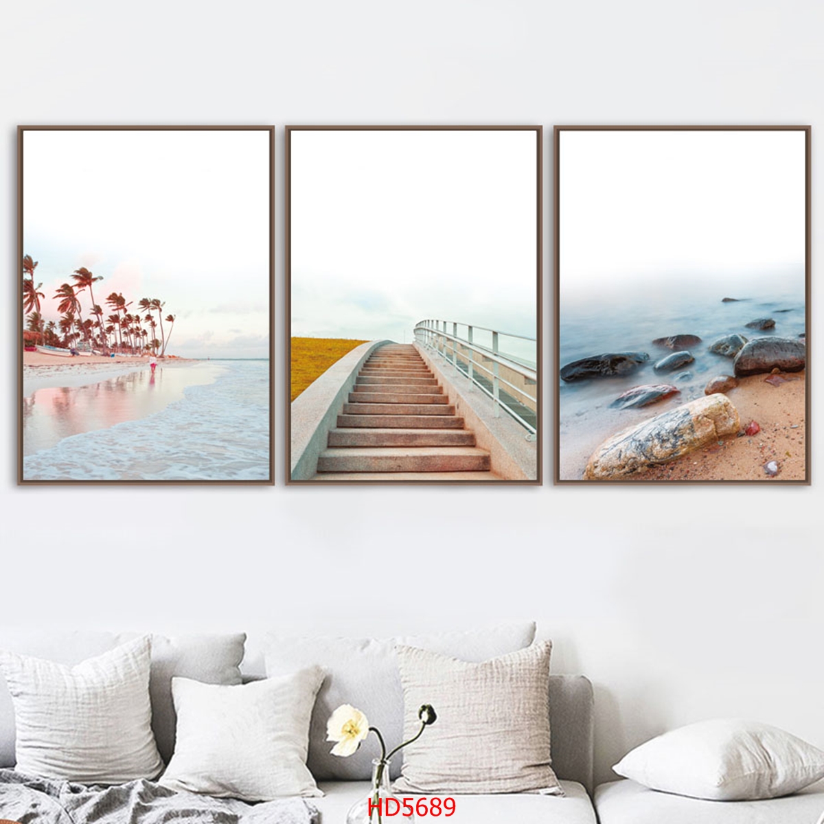 Bộ 3 tranh tráng gương hiện đại, bình hoa trang trí phòng khách, phòng bếp, khách sạn