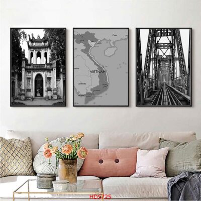 Bộ 3 tranh tráng gương hiện đại, bình hoa trang trí phòng khách, phòng bếp, khách sạn