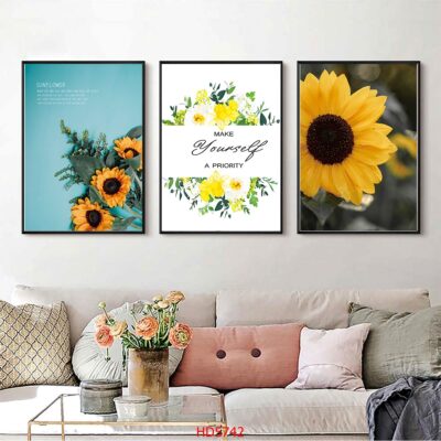 Bộ 3 tranh tráng gương hiện đại, bình hoa trang trí phòng khách, phòng bếp, khách sạn