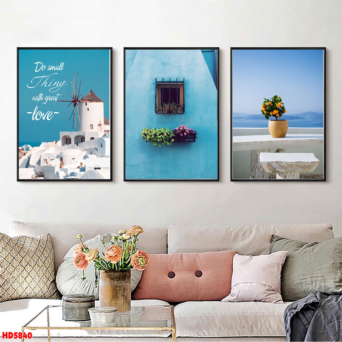 Bộ 3 tranh tráng gương hiện đại, bình hoa trang trí phòng khách, phòng bếp, khách sạn