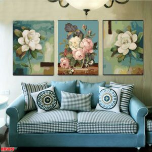 Bộ 3 tranh tráng gương hiện đại, bình hoa trang trí phòng khách, phòng bếp, khách sạn