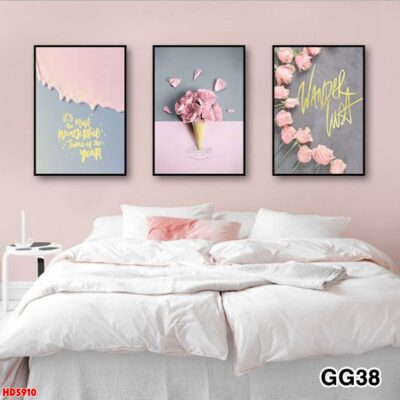 Bộ 3 tranh tráng gương hiện đại, bình hoa trang trí phòng khách, phòng bếp, khách sạn