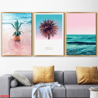 Bộ 3 tranh tráng gương hiện đại, bình hoa trang trí phòng khách, phòng bếp, khách sạn