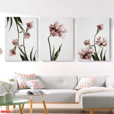 Bộ 3 tranh tráng gương hiện đại, bình hoa trang trí phòng khách, phòng bếp, khách sạn