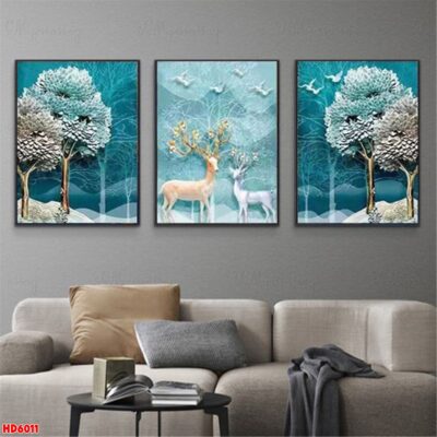 Bộ 3 tranh tráng gương hiện đại, bình hoa trang trí phòng khách, phòng bếp, khách sạn