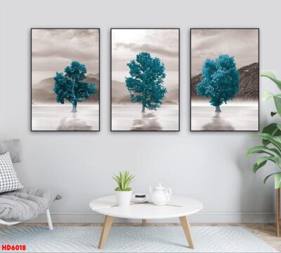 Bộ 3 tranh tráng gương hiện đại, bình hoa trang trí phòng khách, phòng bếp, khách sạn