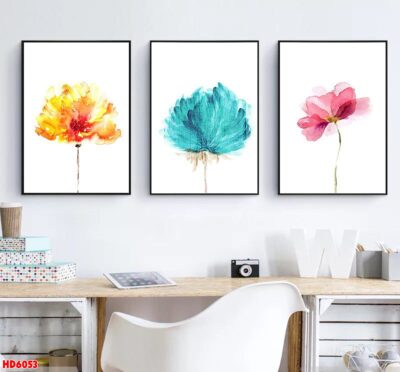Bộ 3 tranh tráng gương hiện đại, bình hoa trang trí phòng khách, phòng bếp, khách sạn
