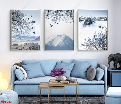 Bộ 3 tranh tráng gương hiện đại, bình hoa trang trí phòng khách, phòng bếp, khách sạn