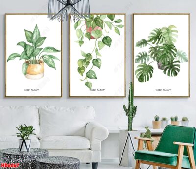 Bộ 3 tranh tráng gương hiện đại, bình hoa trang trí phòng khách, phòng bếp, khách sạn
