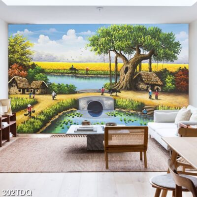 Tranh treo tường phong cảnh đồng quê – làng quê nông thôn Việt Nam