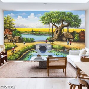 Tranh treo tường phong cảnh đồng quê – làng quê nông thôn Việt Nam