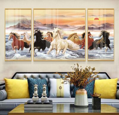 Tranh treo tường mã đáo thành công, tranh bát mã, tranh ngựa trang trí phòng khách, quà tặng tân gia