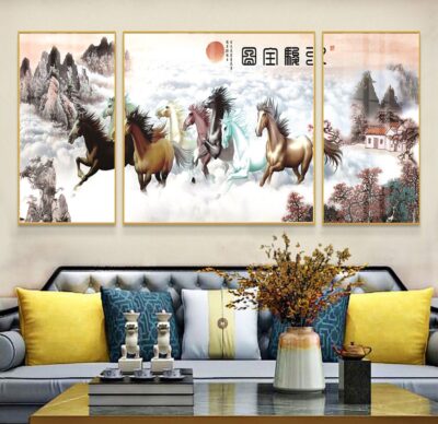 Tranh treo tường mã đáo thành công, tranh bát mã, tranh ngựa trang trí phòng khách, quà tặng tân gia