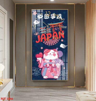 Đồng hồ tráng gương Mèo Thần Tài dáng dọc