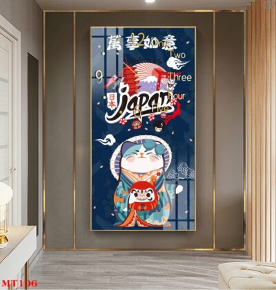 Đồng hồ tráng gương Mèo Thần Tài dáng dọc